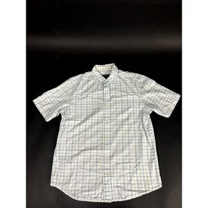 Eddie Bauer Shirt Men's Medium Blue White Check Short Sleeve Collared Button-Up